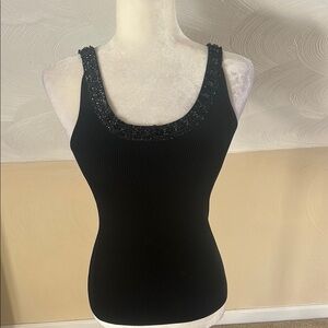 Cache Black Embellished Sleeveless Tank Top